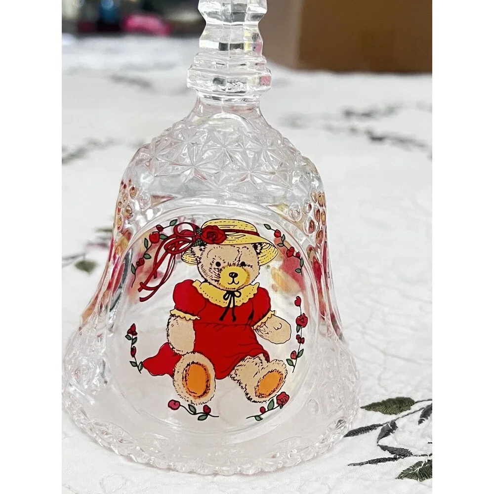 Vintage Large Nanco Lead Crystal Teddy Bear Bell 8” Cut Glass Cottagecore Decor